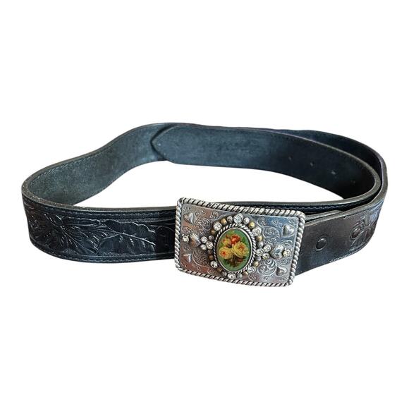 Floral Rhinestone Buckle Embossed Belt Cottagecore Western Romantic 
35–41” main image 4